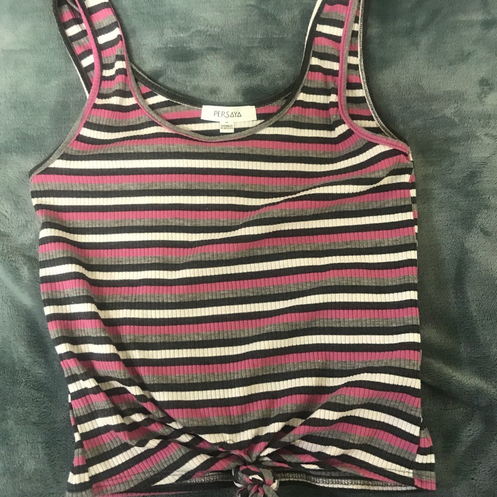 Pink and Grey Stripped Crop Top